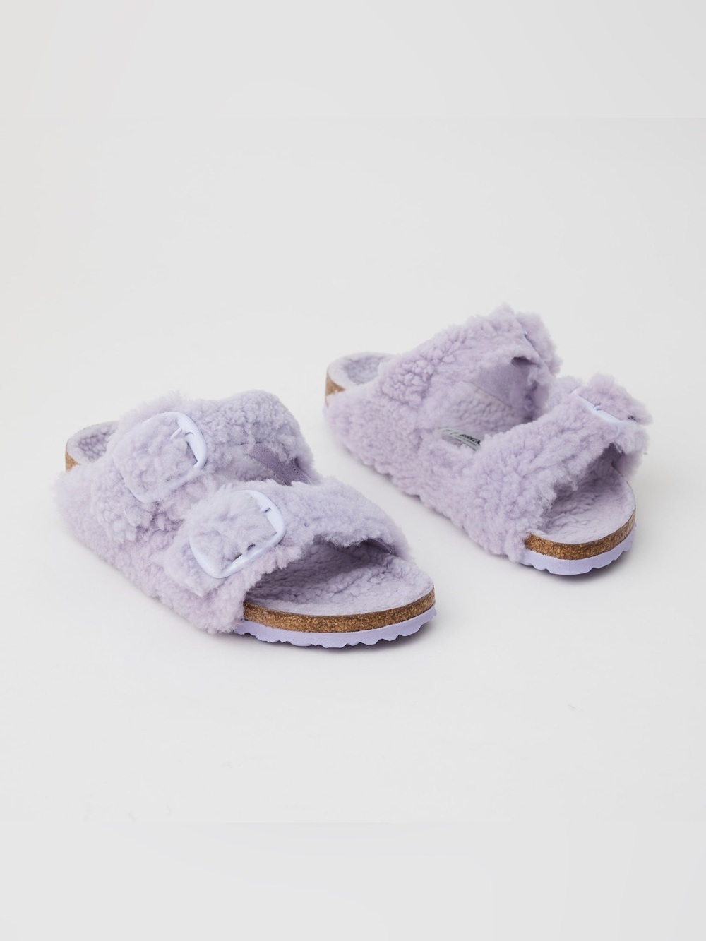 BIRKENSTOCK ARIZONA BIG BUCKLE LILAC SHEARLING SANDALS